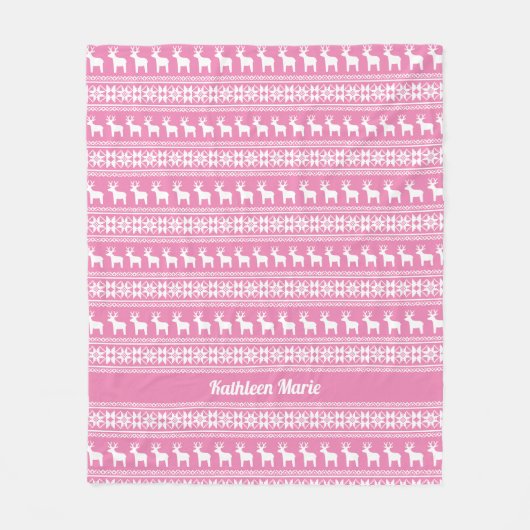 Cute roze kerstrendierpatroon, speciaal aangepast fleece deken (Voorkant)