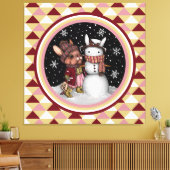 Cute Roze Kerstsneeuw Konijn Illustratie Canvas Afdruk (Insitu (Woonkamer))