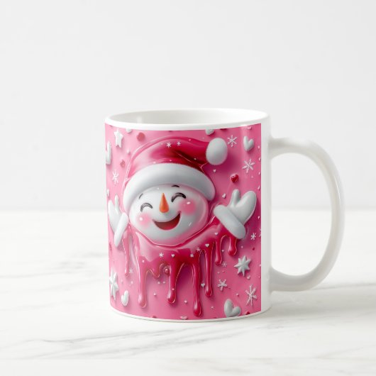 Cute Roze Kerstsneeuwman Mok (Rechts)