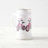 Cute roze kinder fietsenafbeelding cartoon bierpul (Voorkant links)