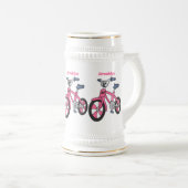 Cute roze kinder fietsenafbeelding cartoon bierpul (Voorkant rechts)
