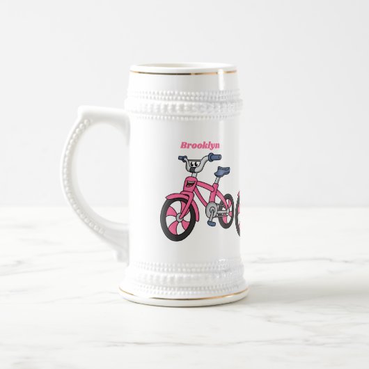 Cute roze kinder fietsenafbeelding cartoon bierpul (Links)