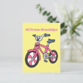 Cute roze kinder fietsenafbeelding cartoon briefkaart (Staand voorkant)