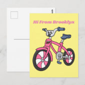 Cute roze kinder fietsenafbeelding cartoon briefkaart (Voorkant / Achterkant)