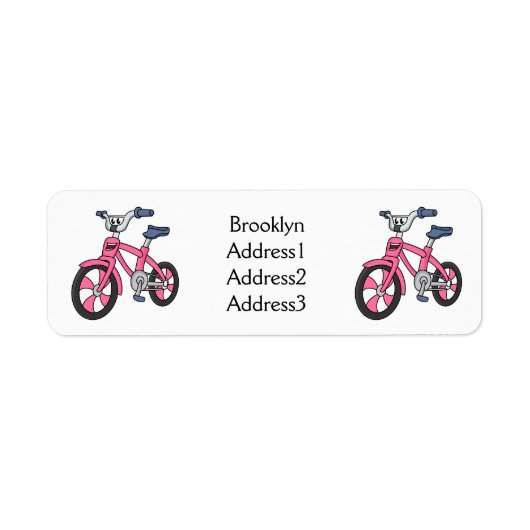 Cute roze kinder fietsenafbeelding cartoon etiket (Voorkant)