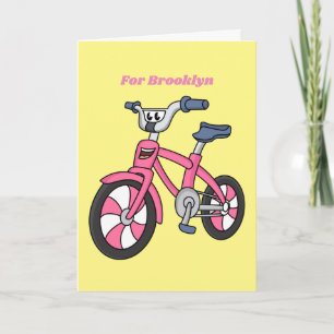 Cute roze kinder fietsenafbeelding cartoon kaart