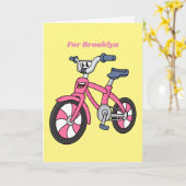 Cute roze kinder fietsenafbeelding cartoon kaart (Gele Bloem)