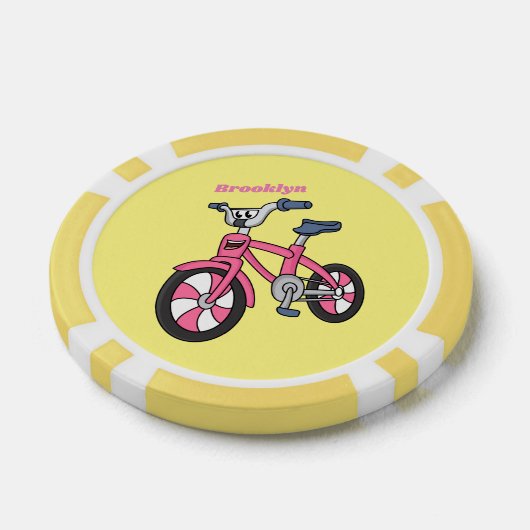 Cute roze kinder fietsenafbeelding cartoon poker chips (Enkel)