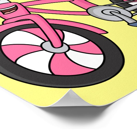 Cute roze kinder fietsenafbeelding cartoon poster (Hoek)