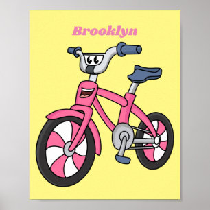 Cute roze kinder fietsenafbeelding cartoon poster