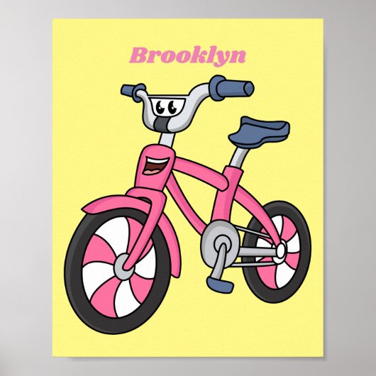 Cute roze kinder fietsenafbeelding cartoon poster (Voorkant)