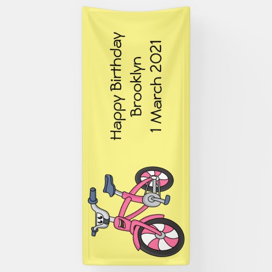 Cute roze kinder fietsenafbeelding cartoon spandoek (Verticaal)