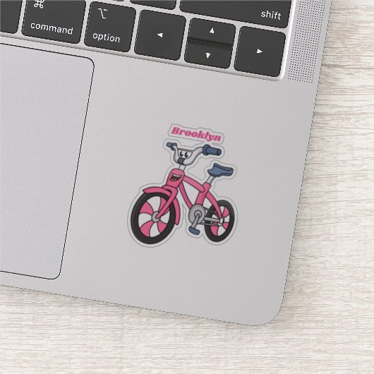 Cute roze kinder fietsenafbeelding cartoon sticker (Detail)