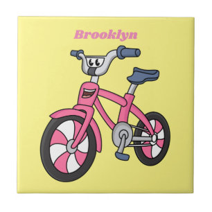 Cute roze kinder fietsenafbeelding cartoon tegeltje
