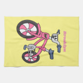 Cute roze kinder fietsenafbeelding cartoon theedoek (Horizontaal)