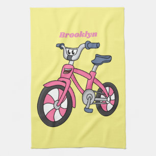 Cute roze kinder fietsenafbeelding cartoon theedoek