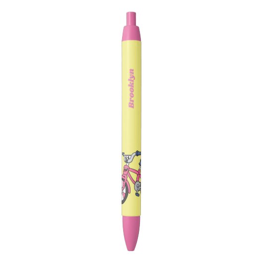 Cute roze kinder fietsenafbeelding cartoon zwarte inkt pen (Voorkant Verticaal)