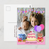 Cute Roze Kinder Speelgoed Verjaardagsfeest Foto Briefkaart (Voorkant / Achterkant)