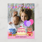 Cute Roze Kinder Speelgoed Verjaardagsfeest Foto Briefkaart (Voorkant)