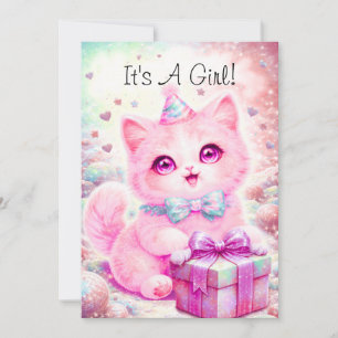 Cute Roze Kitten Het Is Een Meisje Kaart Baby