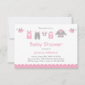 Cute roze kleren | Uitnodiging tot Baby shower van (Voorkant)