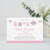 Cute roze kleren | Uitnodiging tot Baby shower van (Staand voorkant)