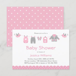 Cute roze kleren   Uitnodiging tot Baby shower van