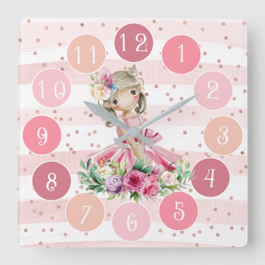 Cute roze klok met Waterverf Little Ballerina  (Voorkant)