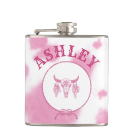 Cute roze Koe Afdrukken Westerne Rodeo Aangepast Heupfles