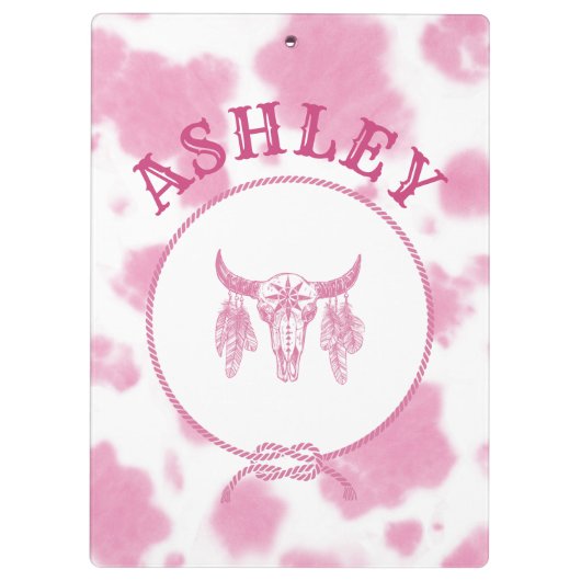 Cute roze Koe Afdrukken Westerne Rodeo Aangepast Klembord (Achterkant)