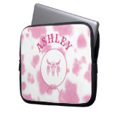 Cute roze Koe Afdrukken Westerne Rodeo Aangepast Laptop Sleeve (Voorkant Links)