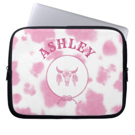 Cute roze Koe Afdrukken Westerne Rodeo Aangepast Laptop Sleeve