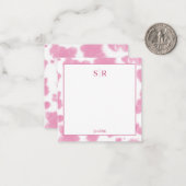 Cute roze Koe Druk Western Rodeo Monogram af Notitiekaartje (Voorkant / Achterkant in situ)