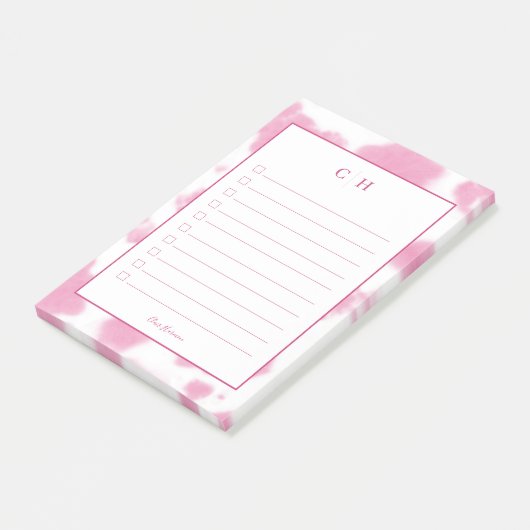 Cute roze Koe Druk Western Rodeo Monogram af Post-it® Notes (Schuin)