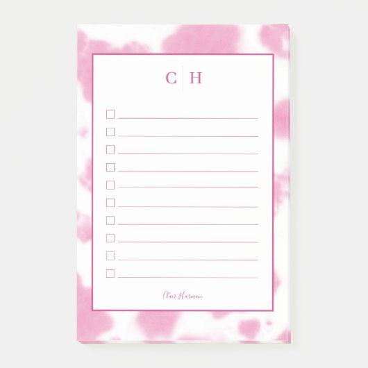 Cute roze Koe Druk Western Rodeo Monogram af Post-it® Notes (Voorkant)