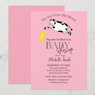 Cute roze Koe over het maan Baby shower Kaart