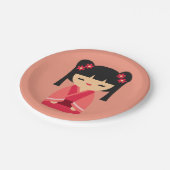 Cute roze Kokeshi Japanse poppen Papieren Bordje (Gekanteld)