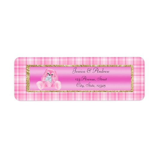 Cute Roze Konijn Baby Shower Etiket (Voorkant)
