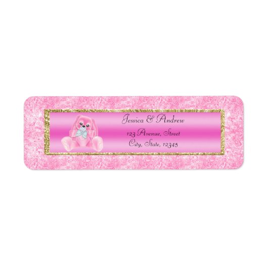 Cute Roze Konijn Baby Shower Etiket (Voorkant)