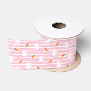 Cute roze konijn en wortelpatroon satijnen lint