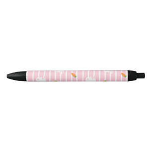 Cute roze konijn en wortelpatroon zwarte inkt pen
