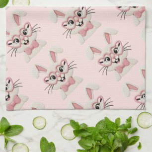 Cute Roze Konijn Hart Bril Theedoek