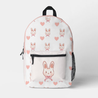 Cute Roze Konijn & Harten Patroon Rugzak