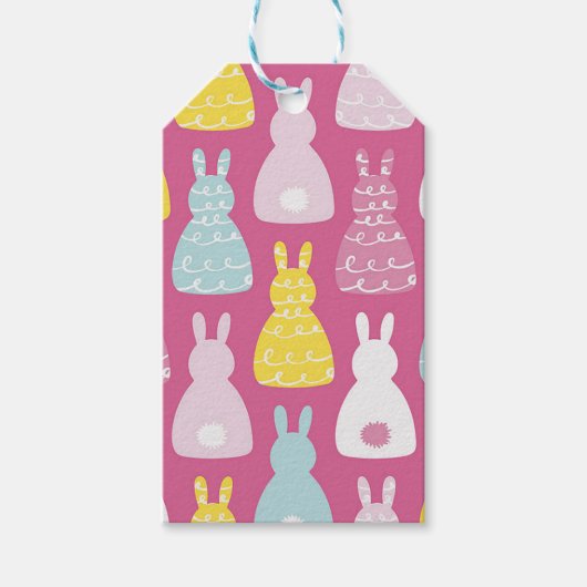 Cute roze konijn Pasen Cadeaulabel (Voorkant)