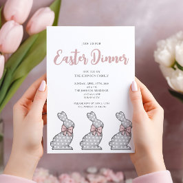 Cute Roze Konijn Pasen Diner Uitnodiging