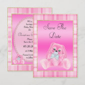 Cute Roze Konijn Save The Date Baby Shower (Voorkant / Achterkant)
