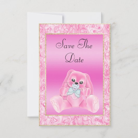 Cute Roze Konijn Save The Date Baby Shower (Voorkant)