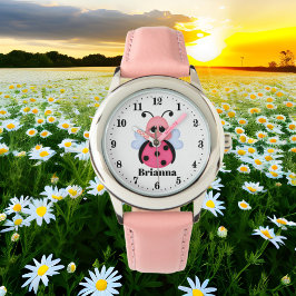 Cute roze ladybug voegt naam toe horloge