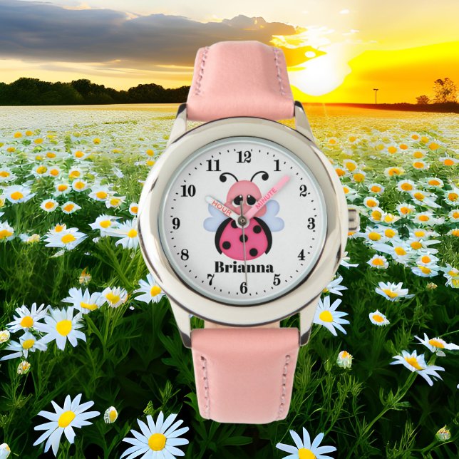 Cute roze ladybug voegt naam toe horloge (Creator heeft geüpload)