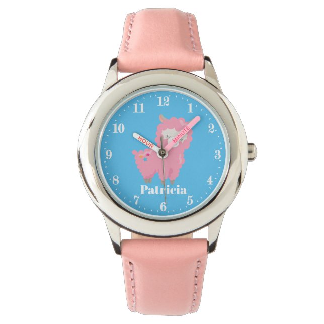 Cute roze lama voegt naammeisjes toe horloge (Voorkant)